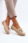 Beige Women's Suede Moccasins with Embellishment Daphikaia
