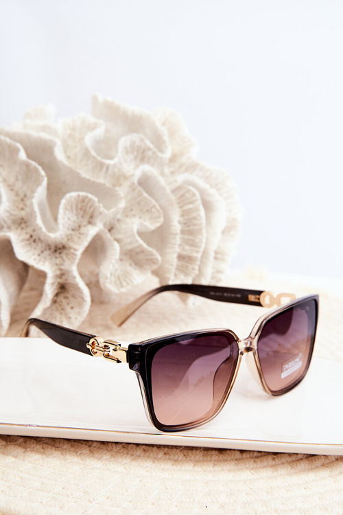 Okulary Przeciwsłoneczne Damskie Ze Złotym Detalem UV400 Brązowe