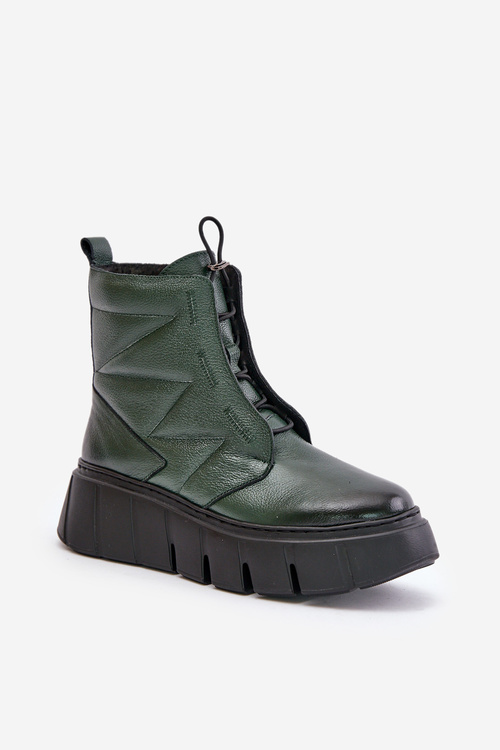 Zazoo 60472 Leather Ankle Boots On Platform And Wedge Dark Green