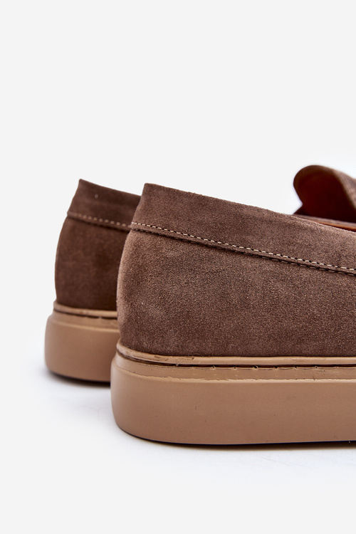 Men's Suede Loafer Shoes Zazoo 1574 Dark Beige