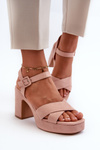 Women's sandals in faux suede on a block heel and platform pink Sakane