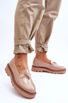 Lacquered Women's Loafers On The Platform With Decoration Beige Jonett