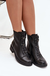 Leather Women's Ankle Boots With Decorative Flowers Warm Black Belverine