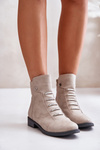 Warm Women's Ankle Boots with Flat Heel Beige Labise