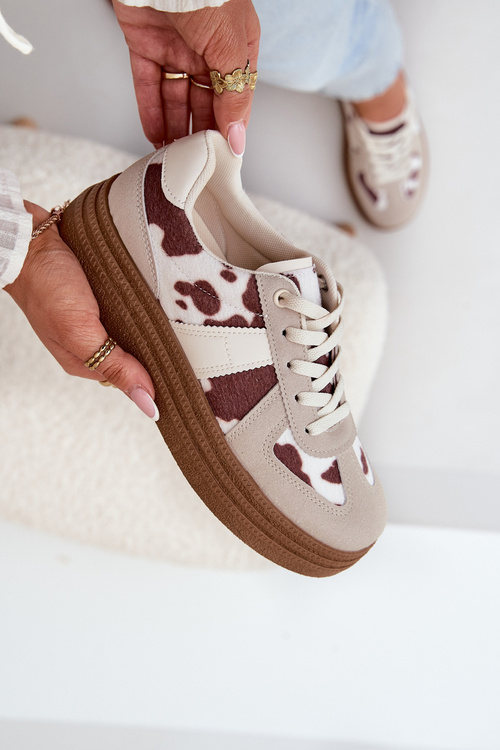 Women's Platform Sneakers With Patches Beige Lincidi