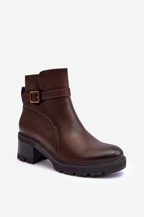 Leather Boots on Low Heel Dark Brown Irinaela