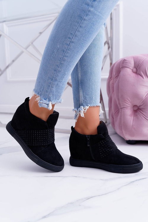 Sneakersy Damskie Czarne Trampki Lu Boo Cekiny PinkSugar