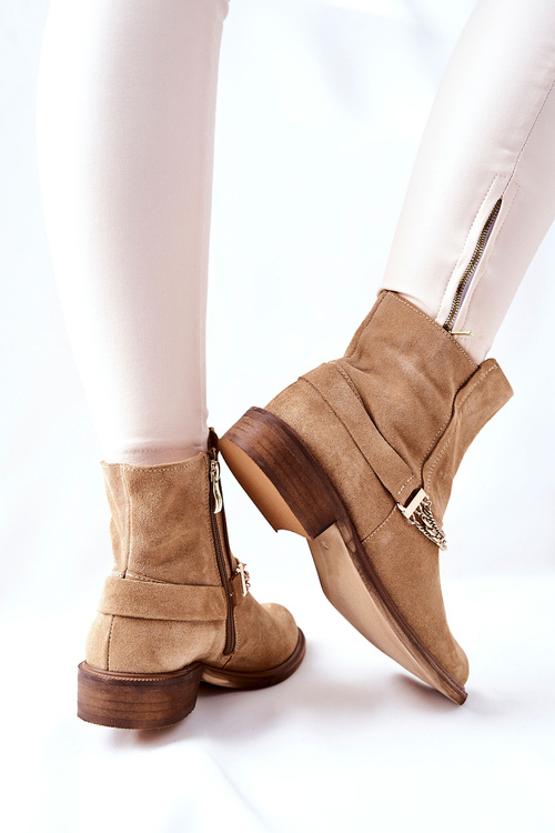 Women's Suede Booties Nicole Leather Beige Dome