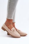 Women's Flat Heel Loafers with Beige Aviole Embellishment
