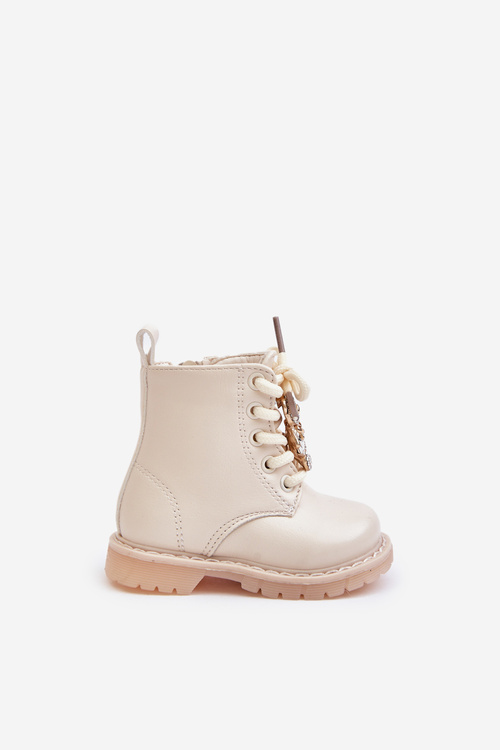 Warm Children's Boots With Teddy Bear On Zipper Beige Enchanta