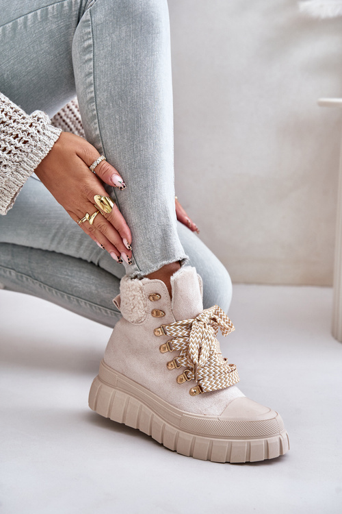 Women's Insulated Ankle Boots Platform Beige Alcyhen