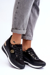 Women's Lace-up Sport Shoes on Wedge Heel Black Genova