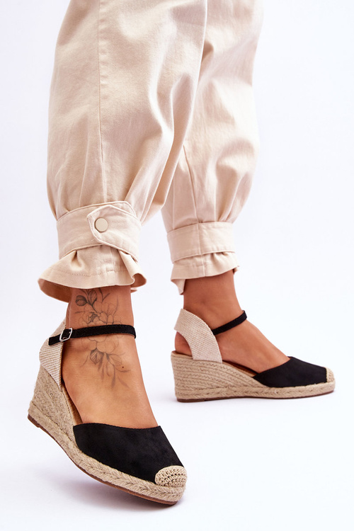 Suede Espadrilles Wedge Sandals Black Cammer
