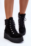 Women's Suede Wedge Boots Black Meniko