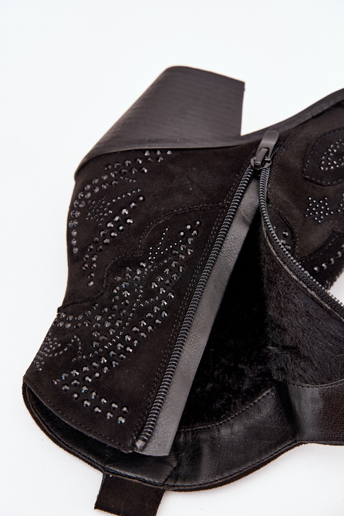 Botki Kowbojki Ze Zdobieniem Ocieplane Czarne Lelira