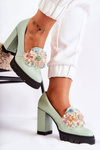 Elegant Pumps With Ornament Smooth Green Caterine 