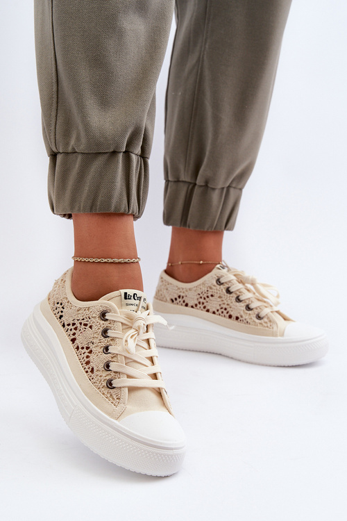 Trampki Damskie Z Koronką Beżowe Lee Cooper LCW-23-44-1620