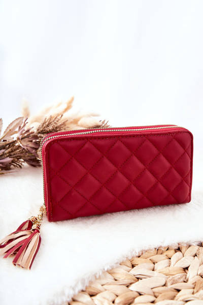 Large Quilted Wallet with Zips Red