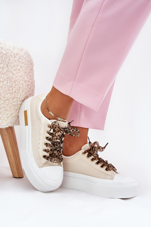 Women's Sneakers On Massive Platform With Decorative Lacing Beige Zidora
