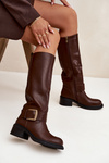 Insulated Women's Block Heeled Boots with Buckle Chocolate Raphaela