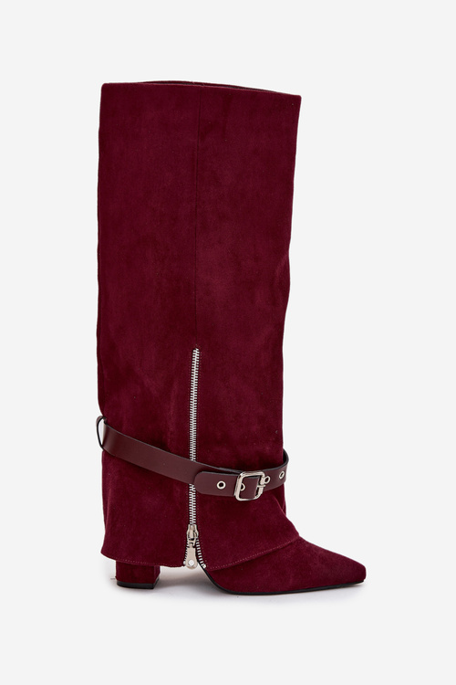 Women's Slip-On Boots with Block Heel and Decorative Strap Bordeaux Jolivine