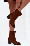 Leather Suede Women's Ankle Boots on Heel Zazoo 1151 Brown