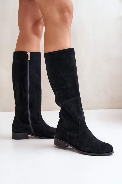 Suede Women's Knee-High Boots with Zipper Lewski 3616 Black