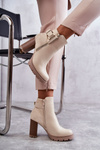 Leather Boots On High Heels With A Decorative Zipper Beige Rosita