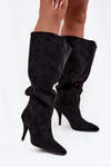 Slip-on Women's Boots with Heel Made of Eco Suede Black Noretta