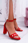 Women's Stiletto Sandals with Pearls Red Renes
