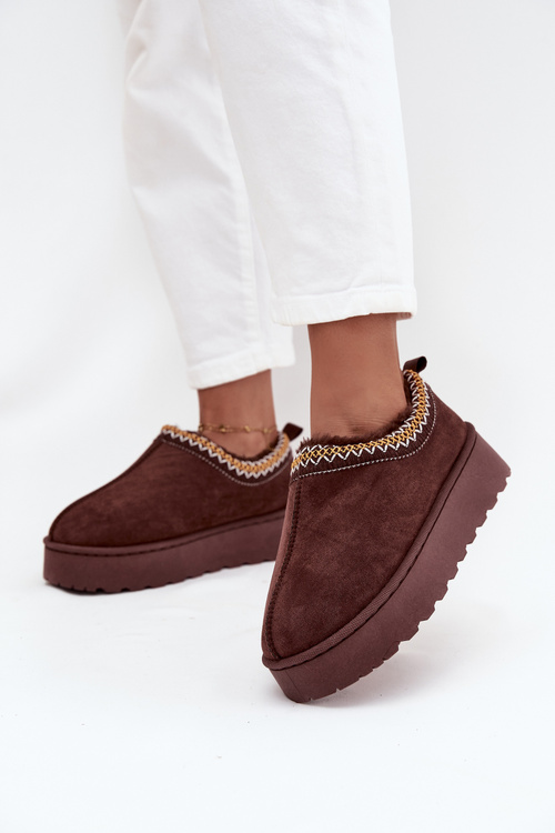 Damskie Śniegowce Platforma Haft Czekoladowe Taliah