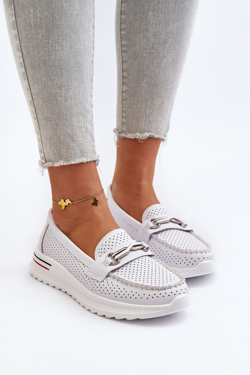 White Women's Leather Moccasins Veridinna