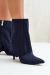 Women's Striped Stiletto Ankle Boots With Rolled Shaft And Pointed Toes Navy Naritua