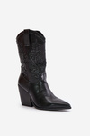 Insulated Cowboy Boots On Heel With Decoration Black Arlitta