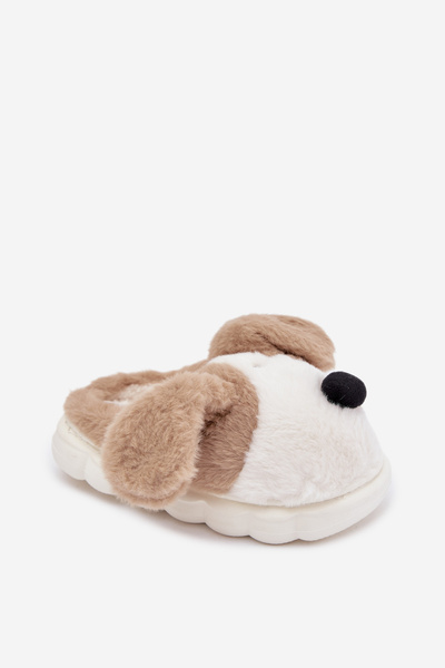 Children's Furry Slippers Puppies Beige Farnise