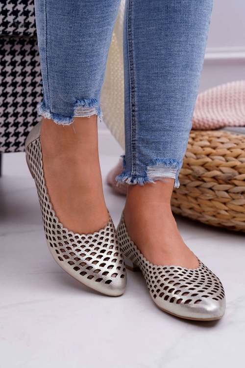 Women's Gold Leather Ballerinas Exquisite 1107/1