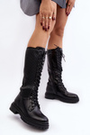 Black Lace-up Knee-high Combat Boots Idandrou