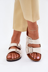 Women's sandals on cork platform with buckles beige Livara