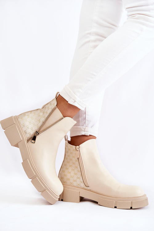 Women's Leather Boots With A Decorative Zipper Light Beige Lorra