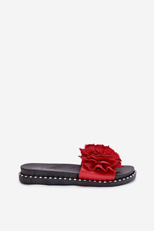 Women'S Slippers With Fabric Flowers Red Elachase