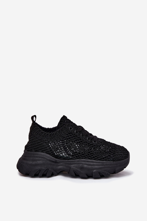 Women's Sneakers With Crocheted Upper Black Jelhiris