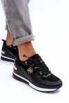 Women's Lace-up Sport Shoes on Wedge Heel Black Genova