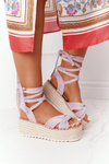 Lace-up Sandals On A Braided Platform Purple La Palma