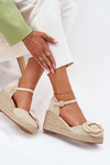 Women's Wedge Sandals With Braiding And Crocheted Flower Beige Ismilea
