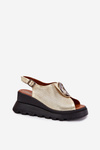 Leather Women's Wedge Sandals With Decoration Artiker 56C0109 Gold