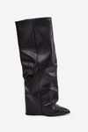 Insulated Women's Boots with Turned Cuff on Heel Black Elivira