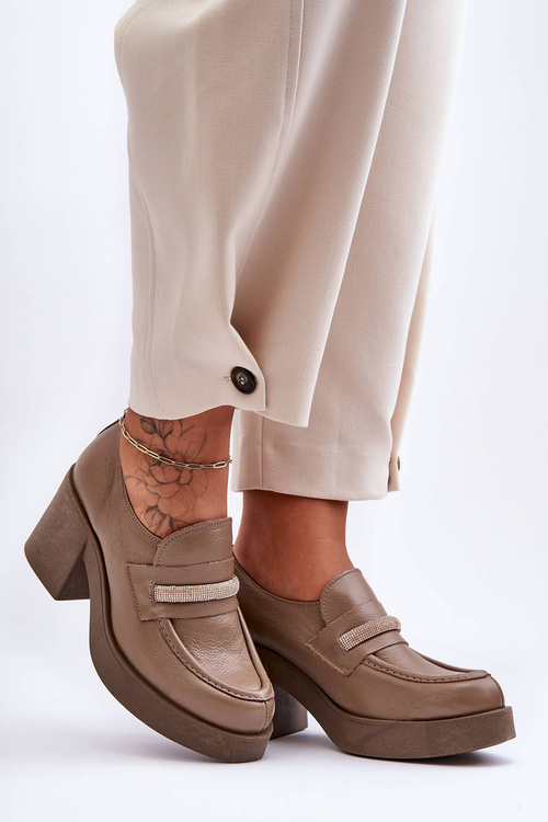 Leather Half-Boots On A Heel With Decoration Dark Beige Gelanor  