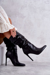 Crinkled Leather Boots On A High Heel Black Caren