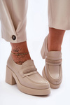 Leather Heeled Shoes with Embellishment Beige Gelanor