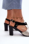 Women's sandals with a heel made of eco-leather in gold-black Queenmarie